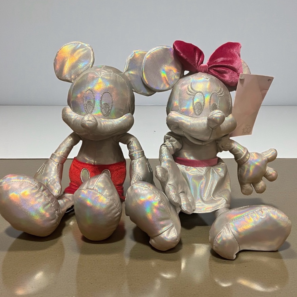 2023 100th Anniversary Holographic Mickey and Minnie Mouse Plush Set